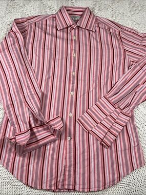 GUESS Men's Pink Multi-Stripe Dress Shirt